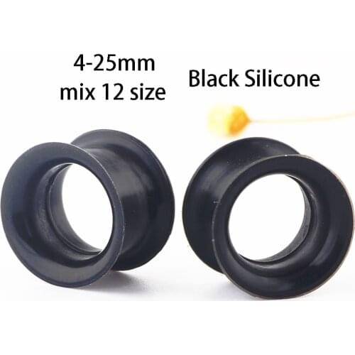 Black Thin Silicone Ear Plugs Tunnels Flexible Ear Expanders Earlets 0 Gauge Earrings Lobe Stretching Kit Body Jewelry 4-25mm