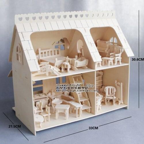 Wooden assembly miniature dollhouse for dolls mini furniture sets DIY doll house pretend play puzzle toys for children girls kid