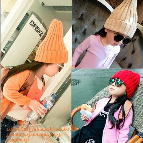 Cheap fashion winter children hats knitting wool hat for boy girls orange warm solid hat