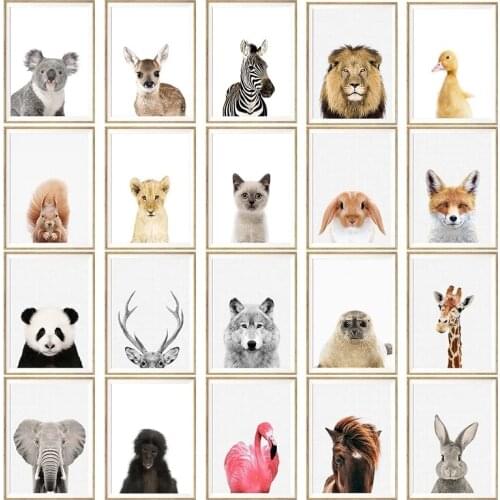 Baby Animals Poster Panda Giraffe Elephant Canvas Painting Wall Art Nordic Picture Nursery Kids Bedroom Home Cuadros Decoration