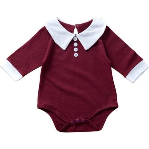 Cotton Baby Romper Solid Color Infant Romper Long Sleeve Baby Clothes
