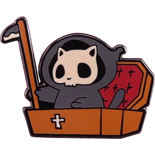 Grim reaper enamel pin cute cat skull brooch death ghost badge creative Halloween gift addition