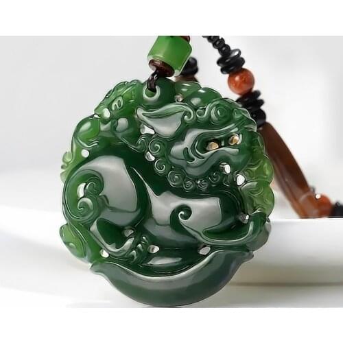 Natural hetian jasper green jade pendant hollow hand carve jade brave lucky pendants men jadeite jade necklace fine jade jewelry