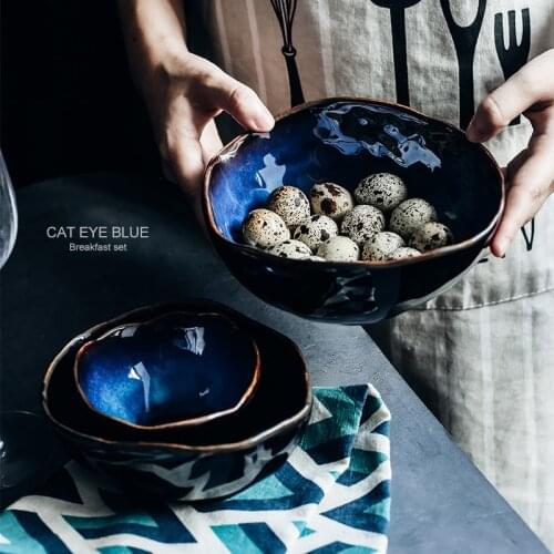 Guopin 1/2/4 Person Tableware Set Blue Color Ceramics Irregular Shape Dinner Set Dishes Plate