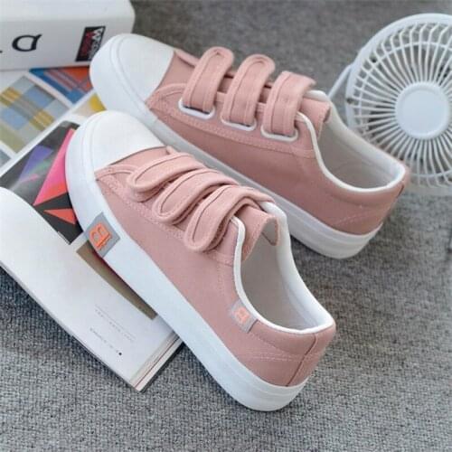 Spring Summer and Autumn New Velcro Student Canvas Shoes Korean Womens Shoes All-match White Shoes Flat Casual Shoes