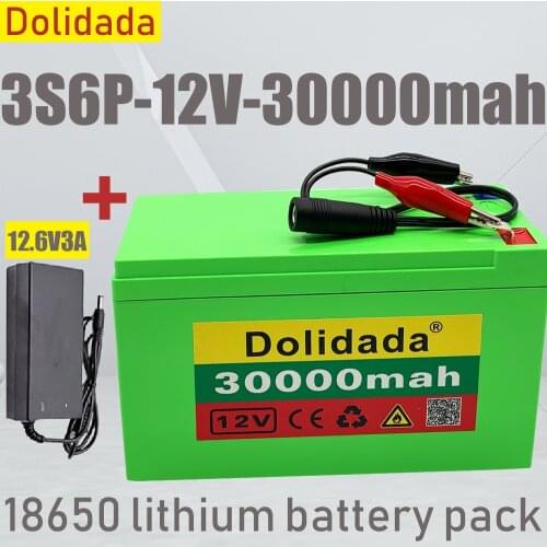 New 12V 30Ah 18650 lithium battery pack 3S6P built-in high current 20A BMS for sprayers, carts electric vehicle batterie+charger