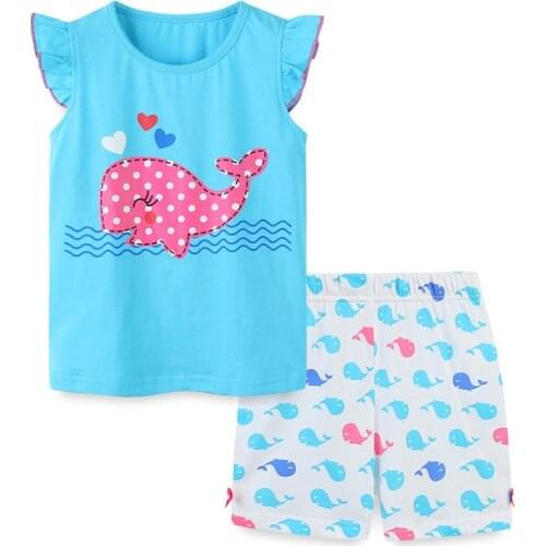 New Cartoon Pink Unicorn Whale Ice Cream Bird Suit Girls Cotton Kids Suit