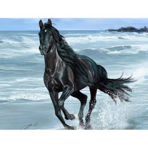 New Full Square Diamond 5D DIY Diamond Painting "Black Horse" Embroidery Cross Stitch Rhinestone Mosaic Painting Decor Gift