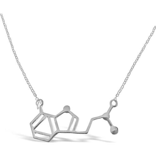 Wholesale 10pc/lot DMT Molecule Long Pendants Chemistry Structure Necklace Silver Gold Color Science Necklaces Women Men Jewelry