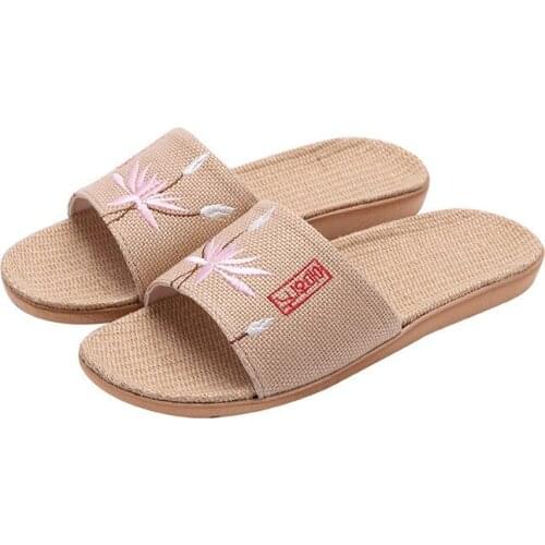 Wholesale Womens Summer Linen Slides Ladies/Male Couple Home Shoes Female/Mens Indoor Bathroom Flip Flops Embroid Flax Slippers