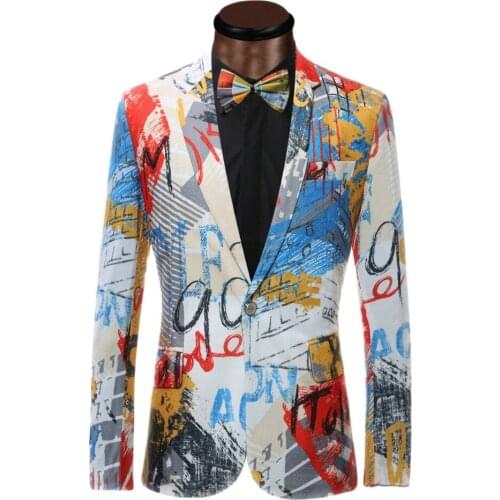 Autumn High Quality Male Blazer Fashion Printed Dress Suit Jacket Singer Host Performance Party Dress Mens Business Jackets