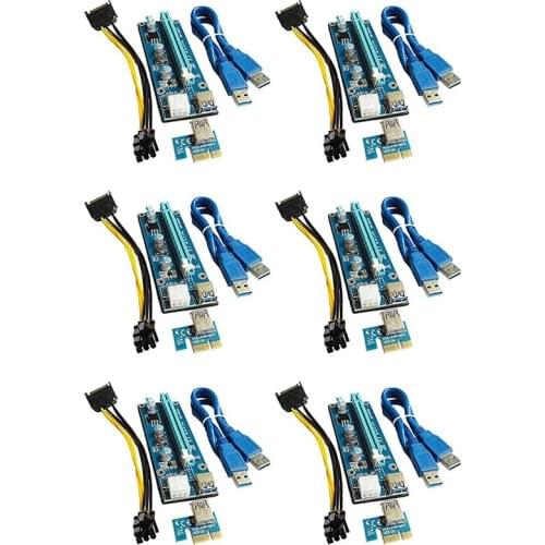 PCIe PCI Express Riser Adapter Card with USB 3.0 Extension Cable and SATA Power Cable for BTC Mining(6 Pack) (VER008C)