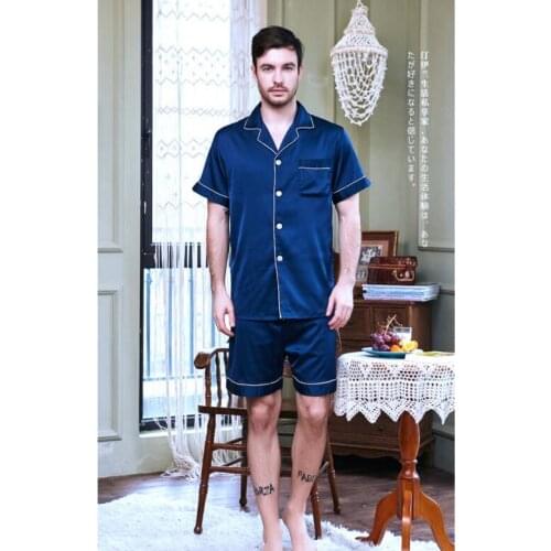 Mens Pajamas Solid Homewear Ice Thin Silk Satin Nightwear Summer Short Sleeve Set Sleepwear Leisure Youth Home Clothes J119