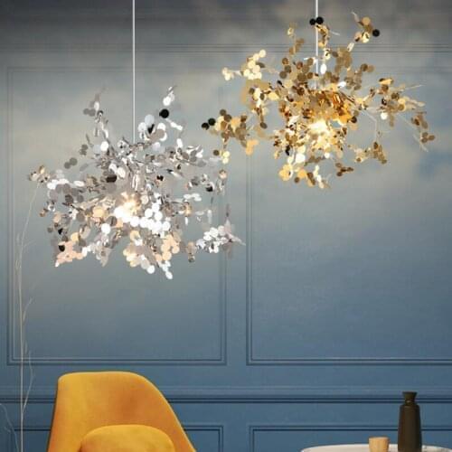 Hand Made Stainless Steel Leaf Pendant Lights For Restaurant Dining Room living room/bedroom home art art deo lighting