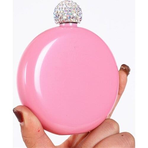 Portable Hip Flask Mini Liquor Whisky Flagon with Diamond Cap 304 Stainless Steel Round Hip Flask Color Ladies Wine Bottles