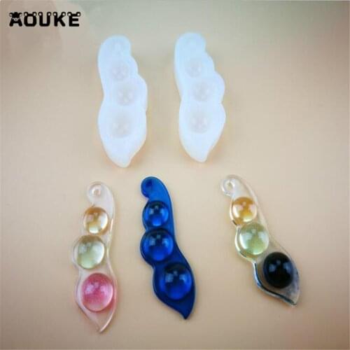 Aouke Crystal Epoxy Silicone Mold Beads With Holes DIY Handmade Molds Accessories Peas Shape Necklace Pendant Tools Candy Mould
