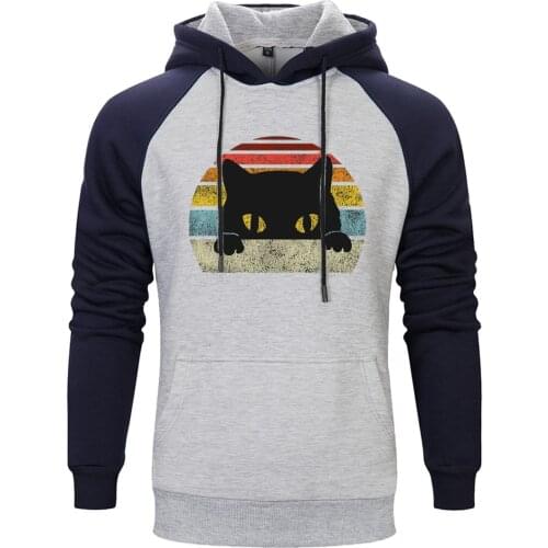 Big Eyes Cat Raglan Hoody For Mens K-pop Hip Hop Sweatshirts and Hoodie Leisure Outwear Clothing Winter Autumn Moletom Masculino