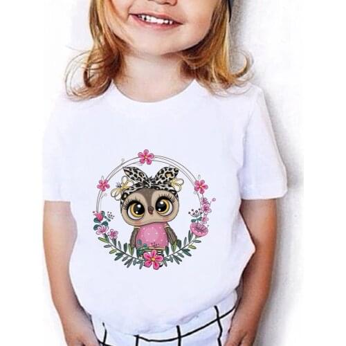 Streetwear Childrens T-shirt Cute Cartoon Style Owl Print Girls Boys Clothes Fashion Casual Kids Tops Ulzzang Shirt Футболка