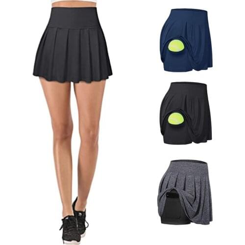 High Waist Gym Yoga Skirt Anti Exposure Tennis Skirts Fitness Running Skorts Women Quick Drying Sport Skirt Pocket Gymwear 2020