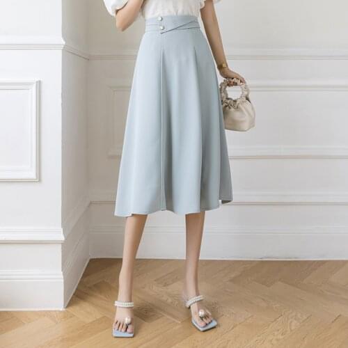 2021 Spring & Autumn New High Waist Slim Big Swing Skirt French Retro Simple Temperament Women A-line Long Skirt Free Shipping