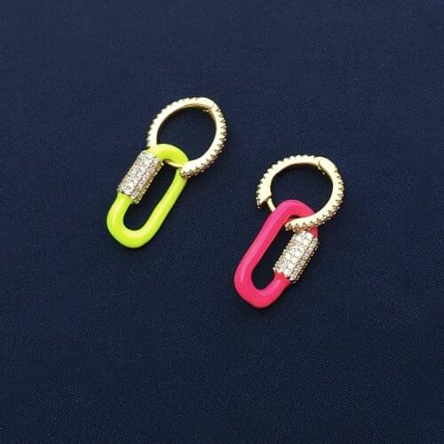 SLJELY Fashion 925 Sterling Silver Single Neon Pink Chain Link Earring Micro Zirconia 1PC for Women Summer Party Brand Jewelry