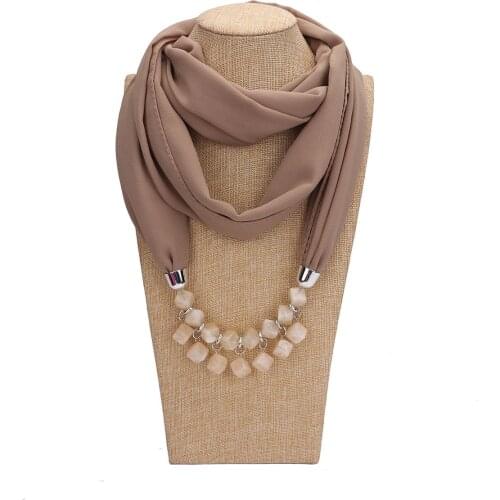 Pendant Chiffon Scarf Mujer Summer Jewelry Shawls Neckwear Necklace Echarpe Fashion Beads Plain Hijab