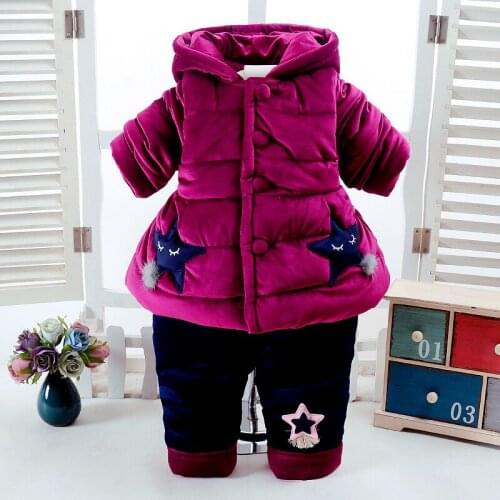 2Pcs/Set Winter Baby Girls Clothes Newborn 0-2 Years Add Cotton-Padded Super Warm Long Sleeve+Pant Infant Clothing Star Design