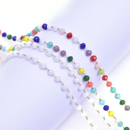 1M/Lot Wire Wrapped Rosary Beads Chain Rainbow Round Link Necklaces Making Handmade Female Bracelet Jewelry Accessories