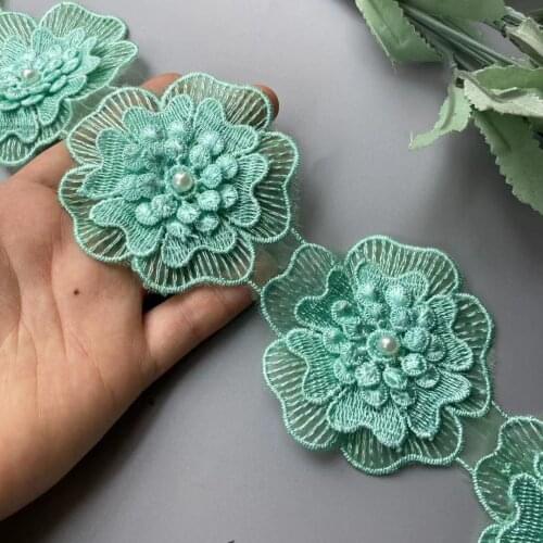 1 Yard Pearl Flower Green Vintage Polyester Embroidered Lace Trim Ribbon Fabric Handmade DIY Garment Wedding Dress Sewing Craft
