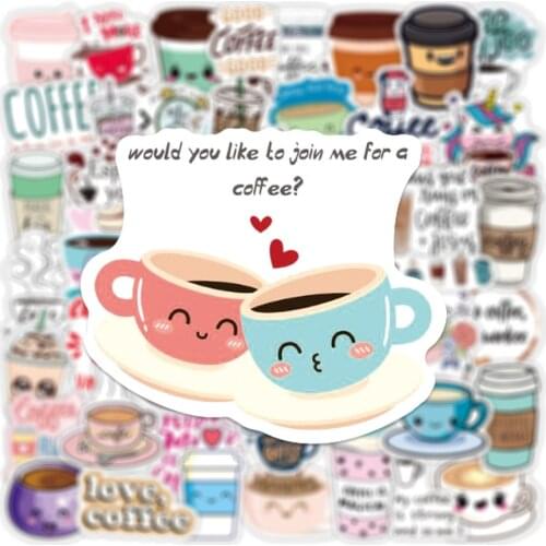 10/50PCS Coffee Cup Stickers Crafts And Scrapbooking Stickers Kids Toys Book Decorative Sticker DIY Stationery