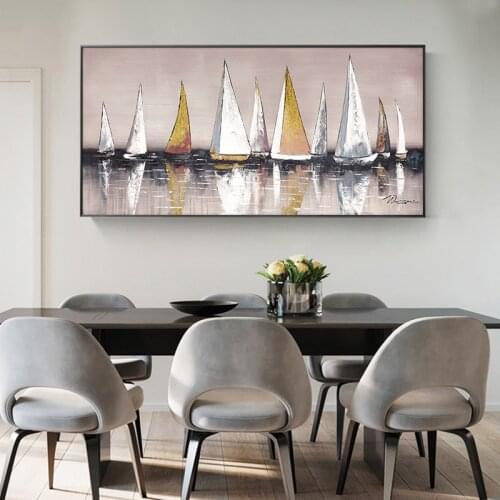 100% Hand Painted Oil Painting Modern Abstract Sailboat Wall Decor Picture Home office culb club bar Wall Art Canvas mural Gifts