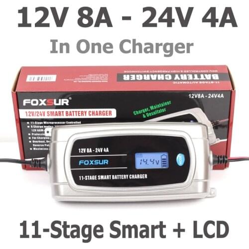 12V 8A 24V 4A Pulse Repairing Charger with LCD Display Motorcycle & Car Battery Charger AGM GEL WET Lead Acid Battery Charger