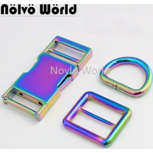 2-10-30sets 25mm 1"inch Rainbow Dog Collar Slider Buckles,Release Buckles strap adjuster D ring Metal Buckle Adjuster buckles