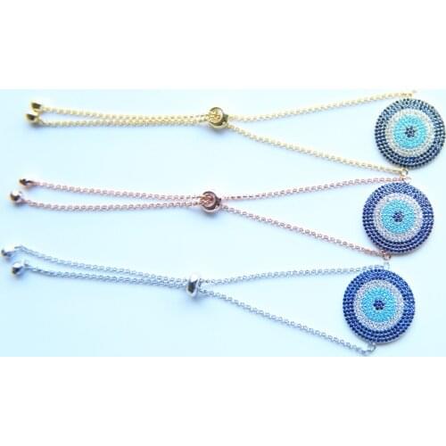 2018 Elegant women luxury fashion jewelry CZ link chain slider ladies girl big disco charm cubic zirconia bracelet with blue cz