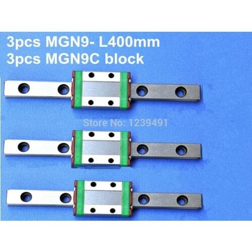 3pcs 9mm linear rail guide MGN9 400mm with 3pcs mini MGN9C linear block