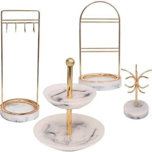 4 Style Marbling Resin Retro Nordic Jewelry Organizer Rack Display Vintage Room Counter Showcase
