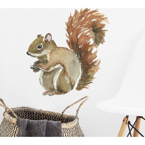 Watercolor Squirrel Wall stickers Hand-paint Style Wall Decals for Kids Room Baby Nursery Room Decoration Home Decor PVC Bedroom