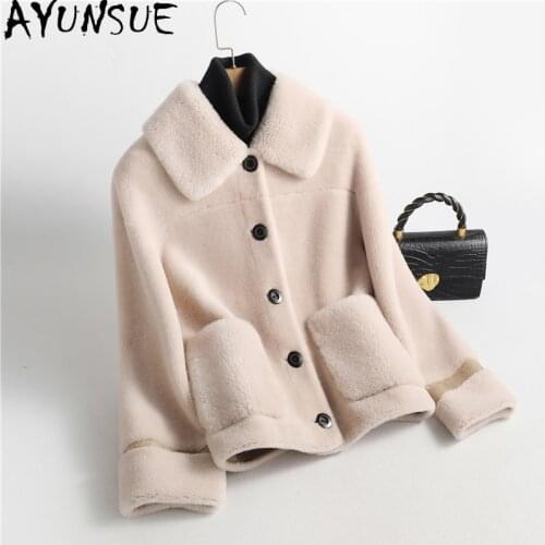 AYUNSUE 2021 Womens Fur Coats Autumn Winter Short Real Sheep Shearling Coat Female Casual Wool Jackets Casaco Feminino Gxy416