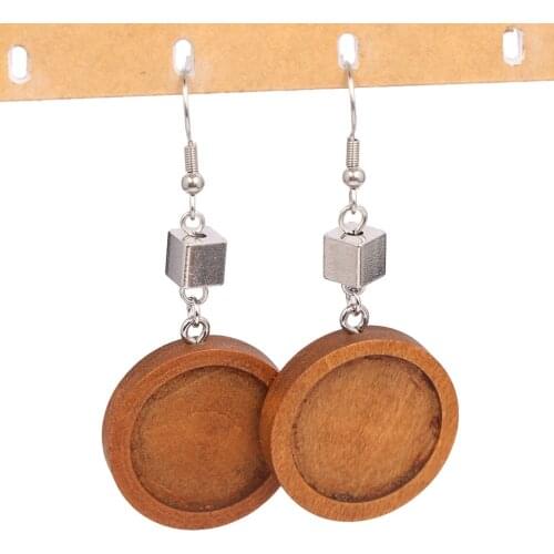 Reidgaller 5pairs wood earring base 20mm dia cabochon bezel settings diy wooden blanks pendants for jewelry making