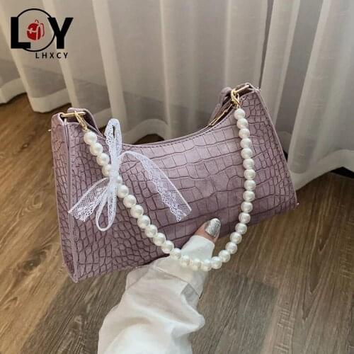 Purple Chain Tote Bags For Women Vintage Mini Leather Shoulder Bag Retro Stone Pattern Purse Luxury Handbags Women Bags Designer