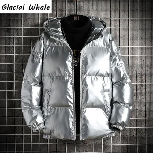 GlacialWhale Mens Down Jacket Men 2021 Winter Cargo Jacket Coat Solid Hooded Windproof Hip Hop Streetwear Black Jacket For Men