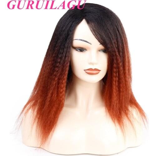GURUILAGU Afro Kinky Straight Wig Ombre Color Synthetic Wigs For Black Women Heat Resistant Fiber Hair Natural Wigs For Women