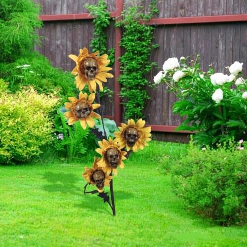 Simulated Skull Head Sunflower Garden Statue Resin Craft Scary Flower Ornaments For Patio Lawn Yard Halloween Decoration