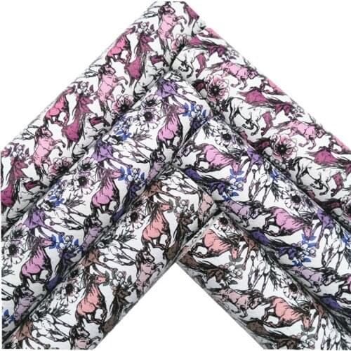Horses Printed Synthetic Leather Faux Fabric Sheets Felt Backing Vinyl For Earrings bag Bows DIY 21X29CM GM2316B