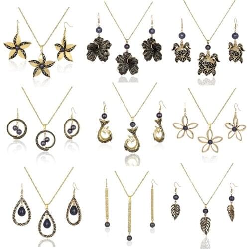 Cring Coco Necklace Earrings Set Hawaiian Polynesia Heart Turtle Leaf Drop Earrings Summer Holiday Jewelry Sets for Women New