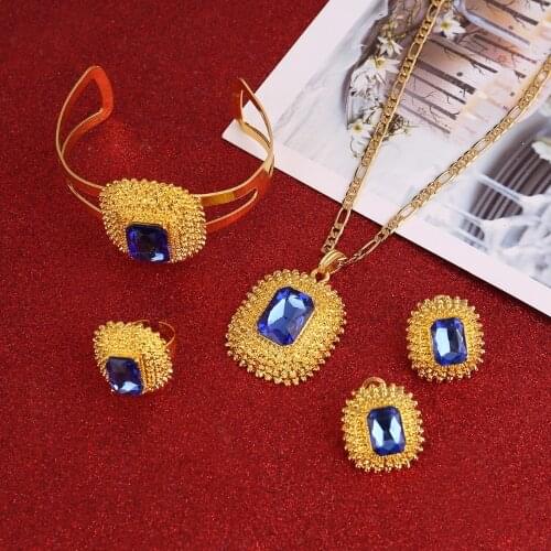 Blue Red Green Stone Ethiopian Jewelry Set Bride Wedding Jewelry Set African Eritrea Habesha Sets