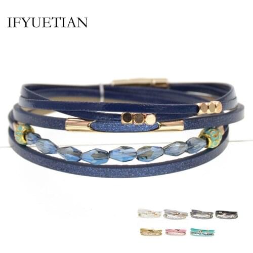 IFYUETIAN leather bracelets for women beaded crystal charm Bracelets & Bangles Female fashion Jewelry wholesale dropshipping