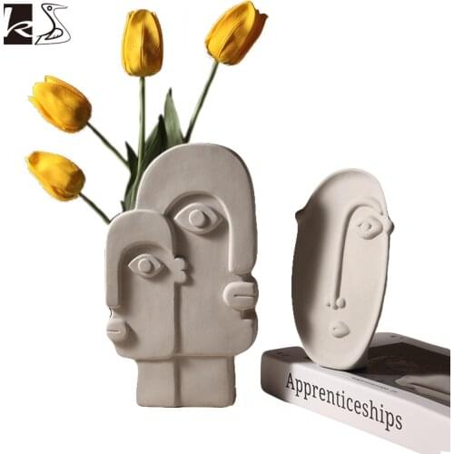 Nordic INS Creative Ceramic vase Dried Flower Vases Face Flower Vases Living Room Home Decoration Flower Vases Flower Pot