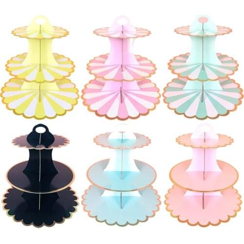 Creative Disposable Paper Cake Stand Birthday Party Bronzing Lace 3-Layer Afternoon Tea Snack Table Dessert Decoration Supplies