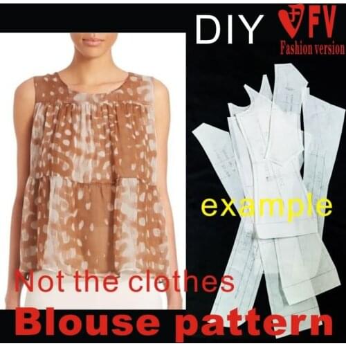 Summer Womens Sleeveless Pleated Shirt Pattern 1:1 Garment Making Sewing Drawing BCY-60
